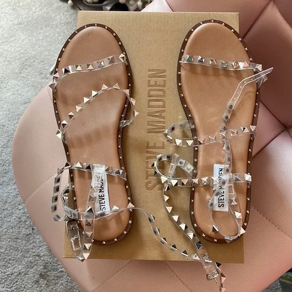 Steve Madden Clear Gold Studded Sandals Steve Madden Clear Pearl